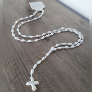 White Knotted Rosary, Handmade Rope Rosary, Religious Jewelry, Unisex